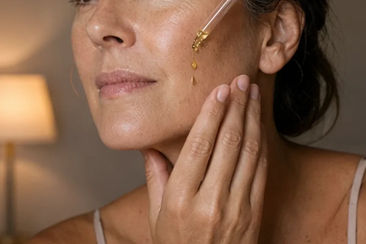 Authentischer Wohlfühlmoment passend zum Beauty-Thema Gesichtscreme bei ersten Fältchen