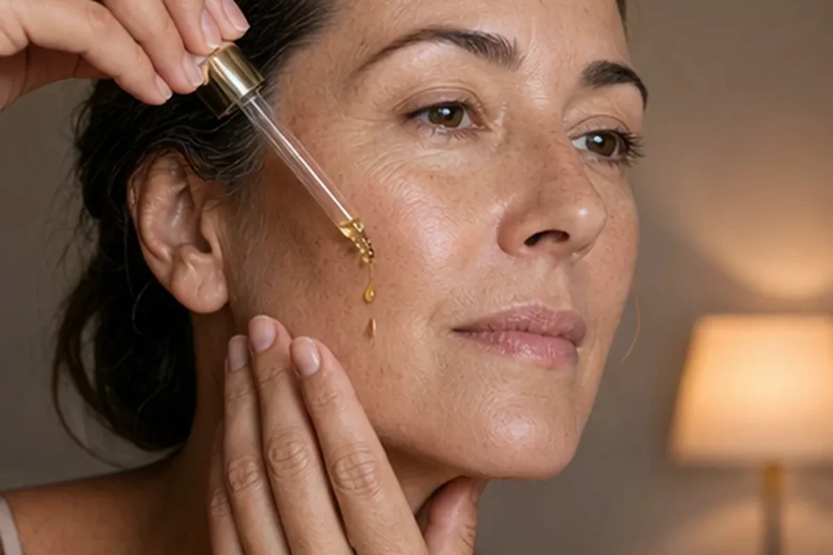 Authentischer Wohlfühlmoment passend zum Beauty-Thema Feuchtigkeitsserum für trockene Haut