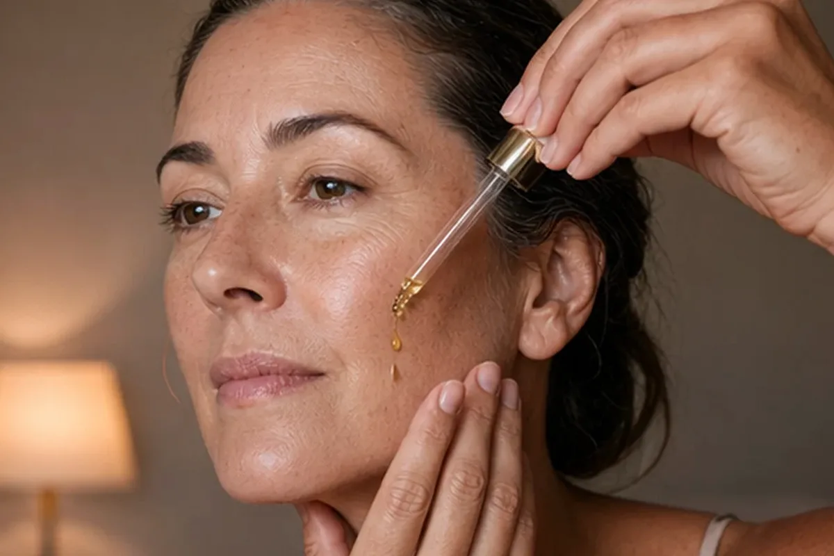 Hochwertige Beauty-Inszenierung zu Auswahlkriterien für Hyaluron-Serum bei ersten Fältchen