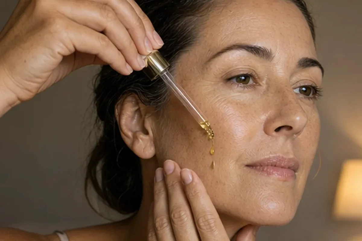 Authentischer Wohlfühlmoment passend zum Beauty-Thema Feuchtigkeitsserum für trockene Haut