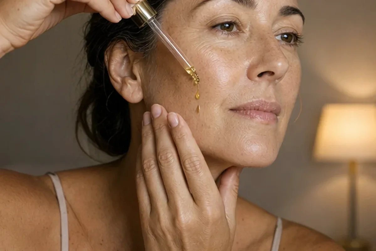 Emotionaler und authentischer Anwendungsmoment rund um Anti-Aging-Routine für Mischhaut