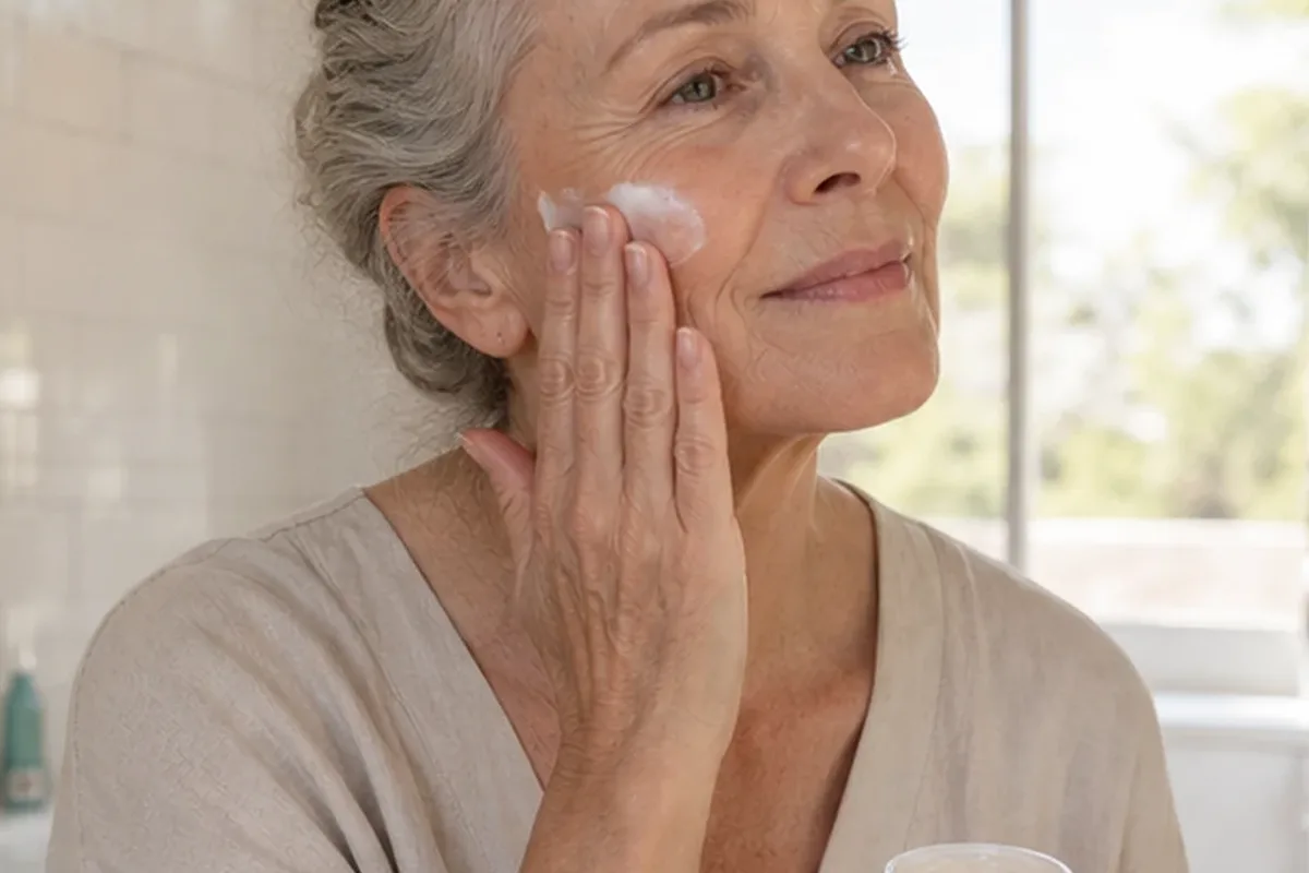 Emotionaler und authentischer Anwendungsmoment rund um Make-up-Pinsel für reife Haut
