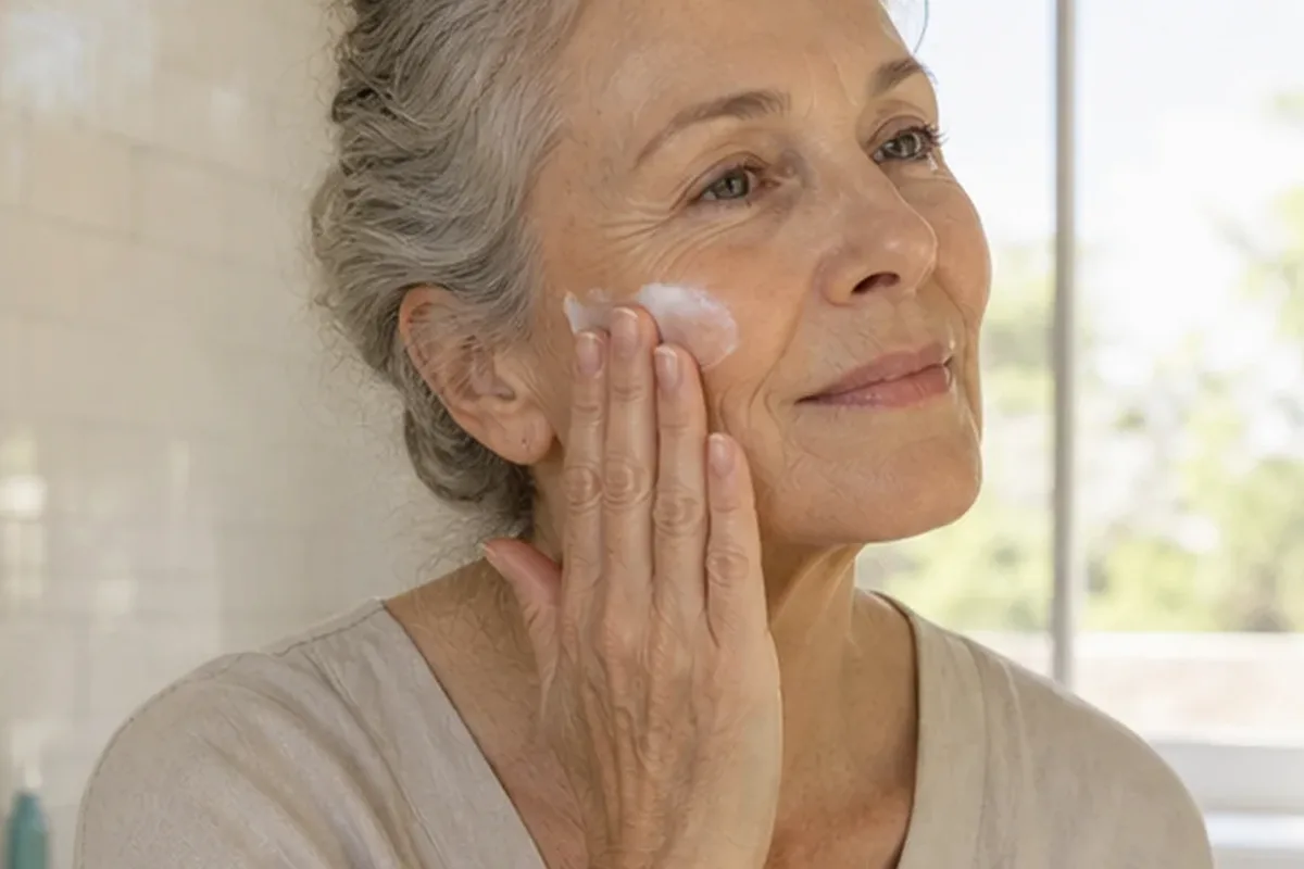Authentischer Wohlfühlmoment passend zum Beauty-Thema Gesichtscreme für trockene Haut