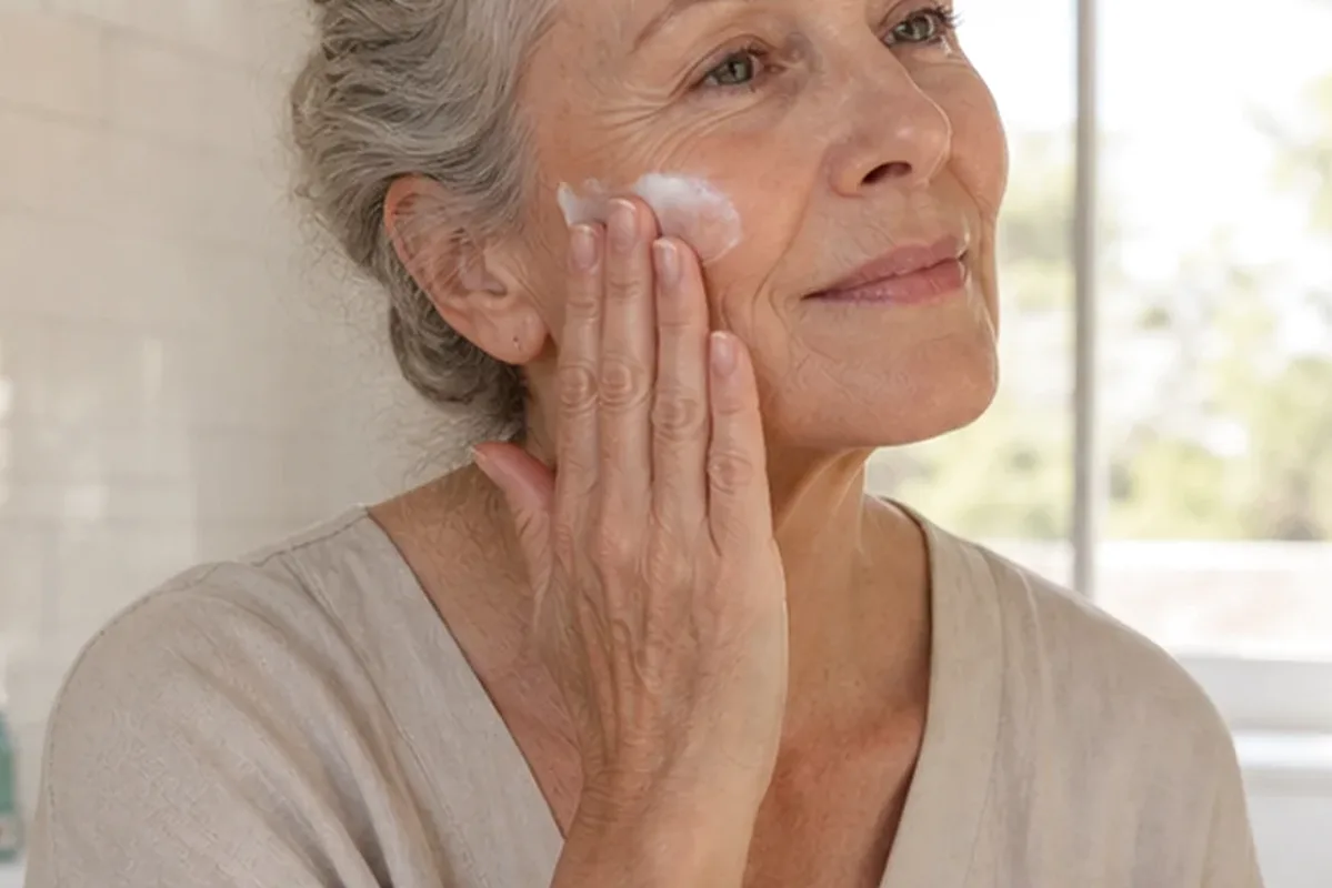 Emotionaler und authentischer Anwendungsmoment rund um Make-up-Pinsel für reife Haut