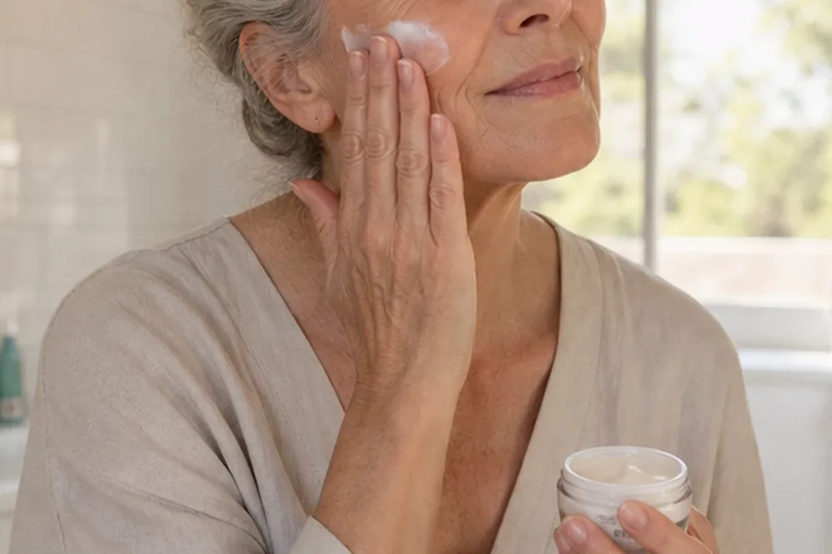 Authentischer Wohlfühlmoment passend zum Beauty-Thema Hyaluron-Serum für trockene Haut