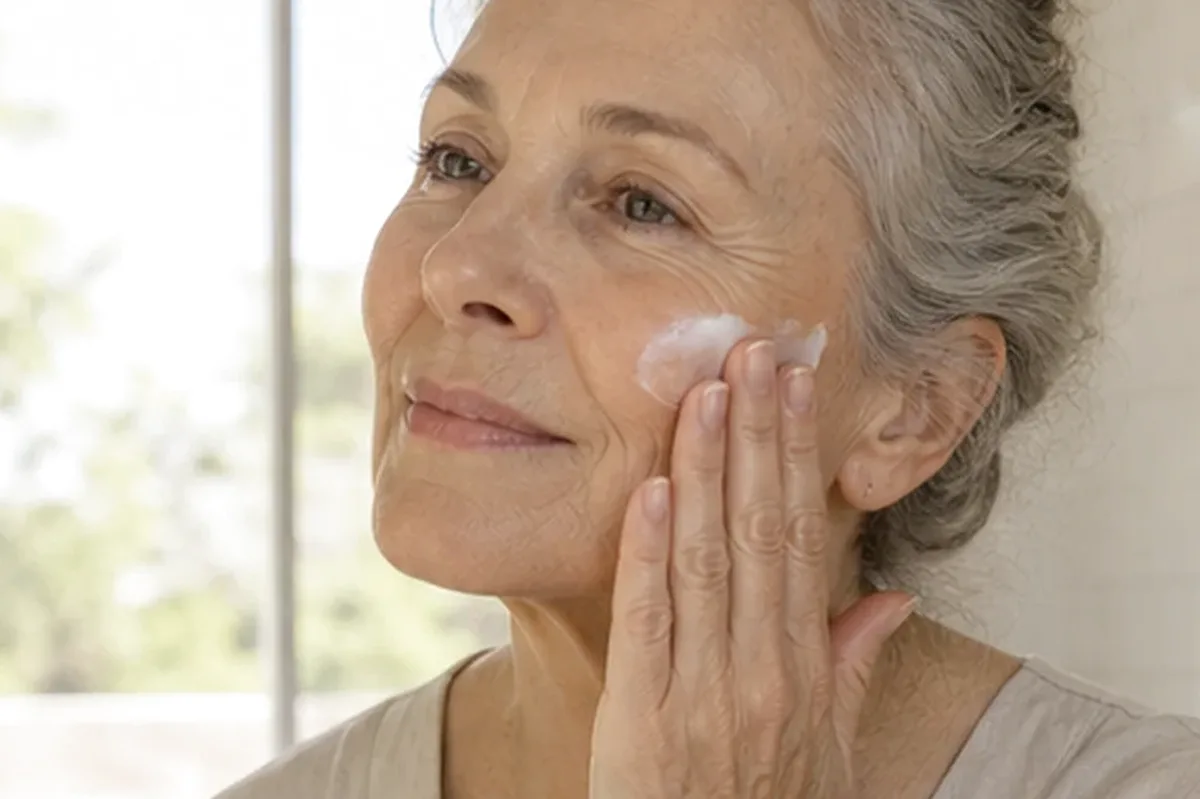 Authentischer Wohlfühlmoment passend zum Beauty-Thema Puder für reife Haut