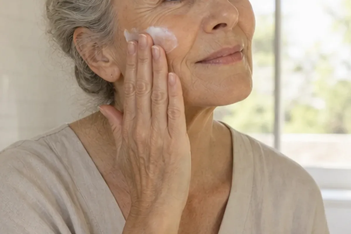 Authentischer Wohlfühlmoment passend zum Beauty-Thema Hautbarriere-Pflege bei ersten Fältchen