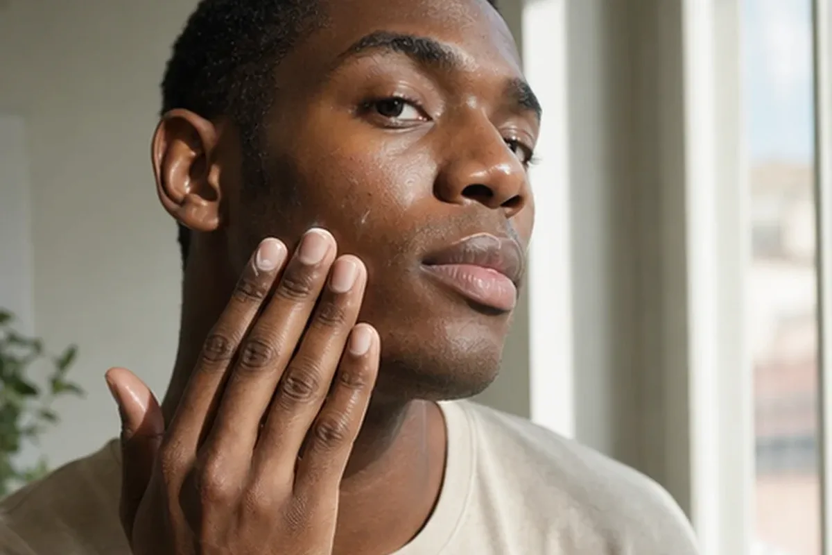 Authentischer Wohlfühlmoment passend zum Beauty-Thema Männer-Körperpflege für fettige Haut