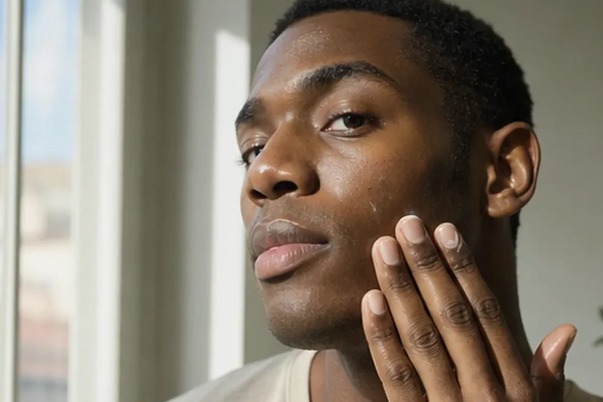 Authentischer Wohlfühlmoment passend zum Beauty-Thema Männer-Gesichtsreiniger bei wenig Zeit