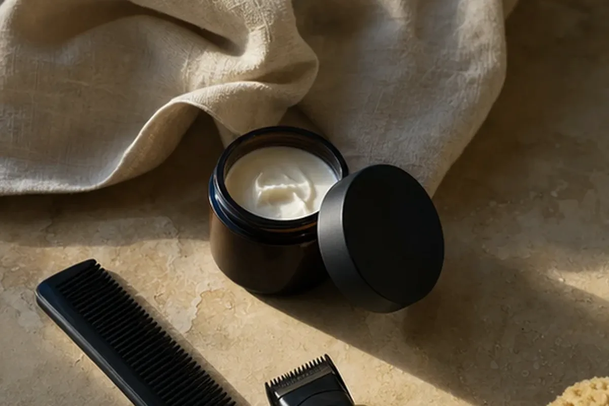 Hochwertige Beauty-Inszenierung zu Auswahlkriterien für Männer-Sonnenschutz bei Rasurbrand