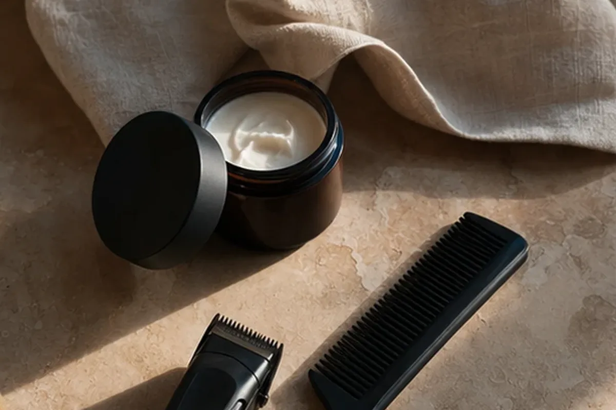 Hochwertige Beauty-Inszenierung zu Auswahlkriterien für Einsteiger-Pflegeroutine bei Rasurbrand