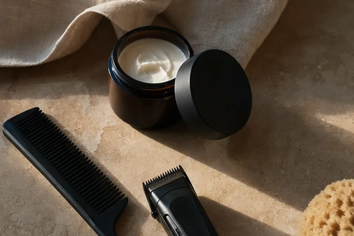 Hochwertige Beauty-Inszenierung zu Auswahlkriterien für Bartbalsam bei Rasurbrand