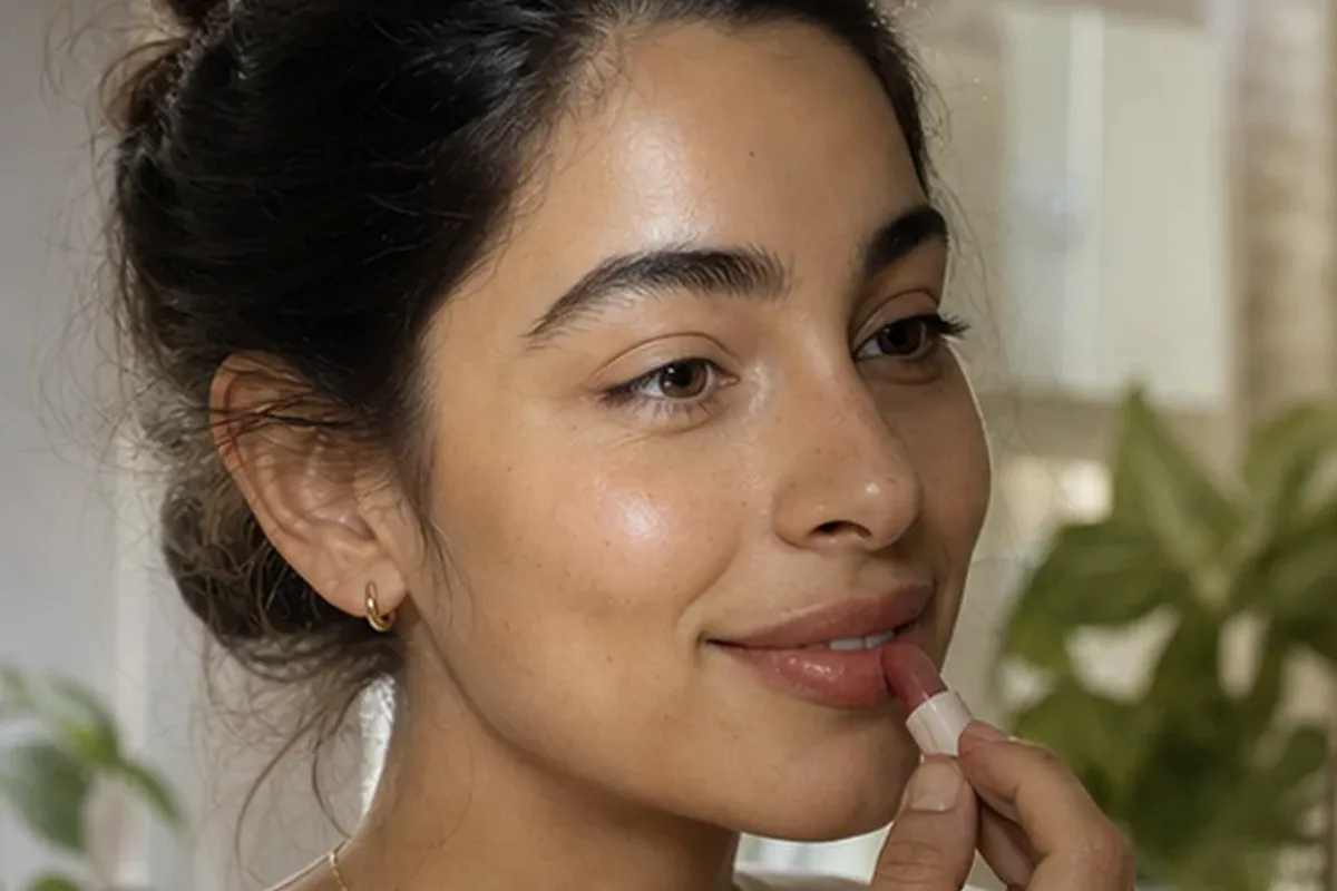 Authentischer Wohlfühlmoment passend zum Beauty-Thema Lippenstift für reife Haut