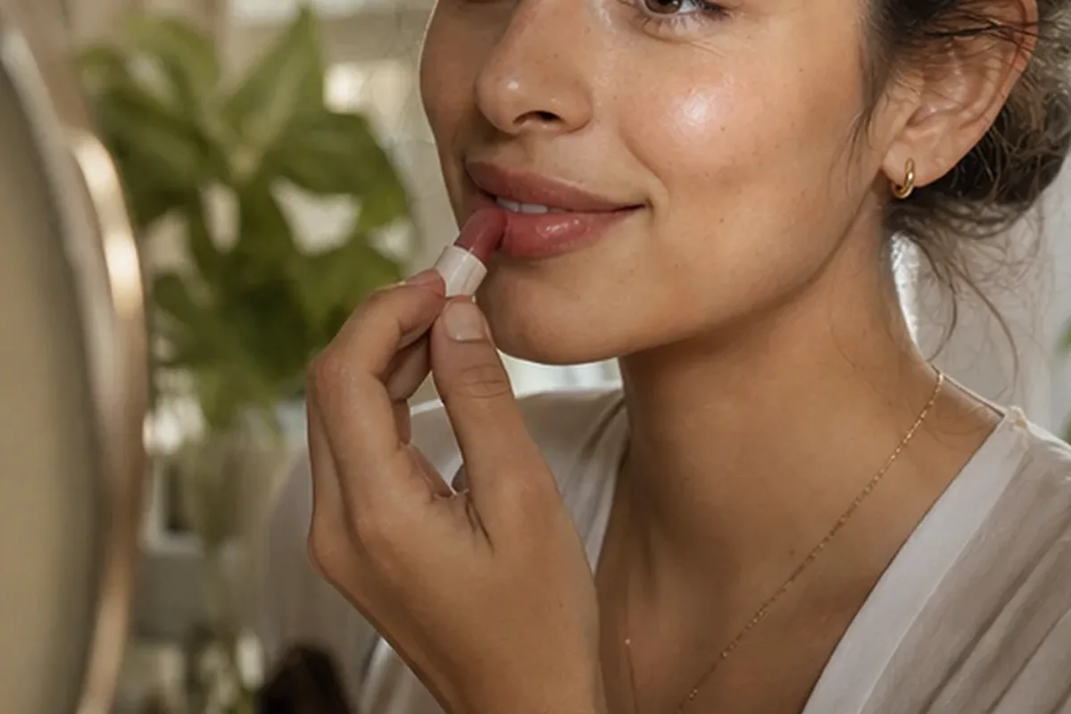 Emotionaler und authentischer Anwendungsmoment rund um Lip Tint für einen natürlichen Look