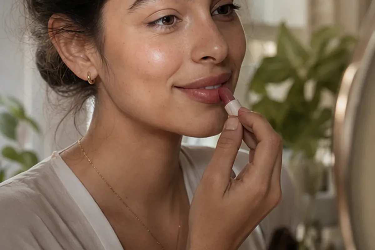 Authentischer Wohlfühlmoment passend zum Beauty-Thema Lip Tint für trockene Haut