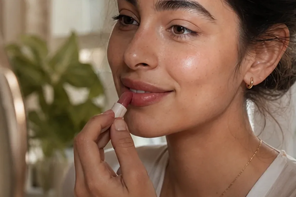 Emotionaler und authentischer Anwendungsmoment rund um Lippenstift für empfindliche Haut