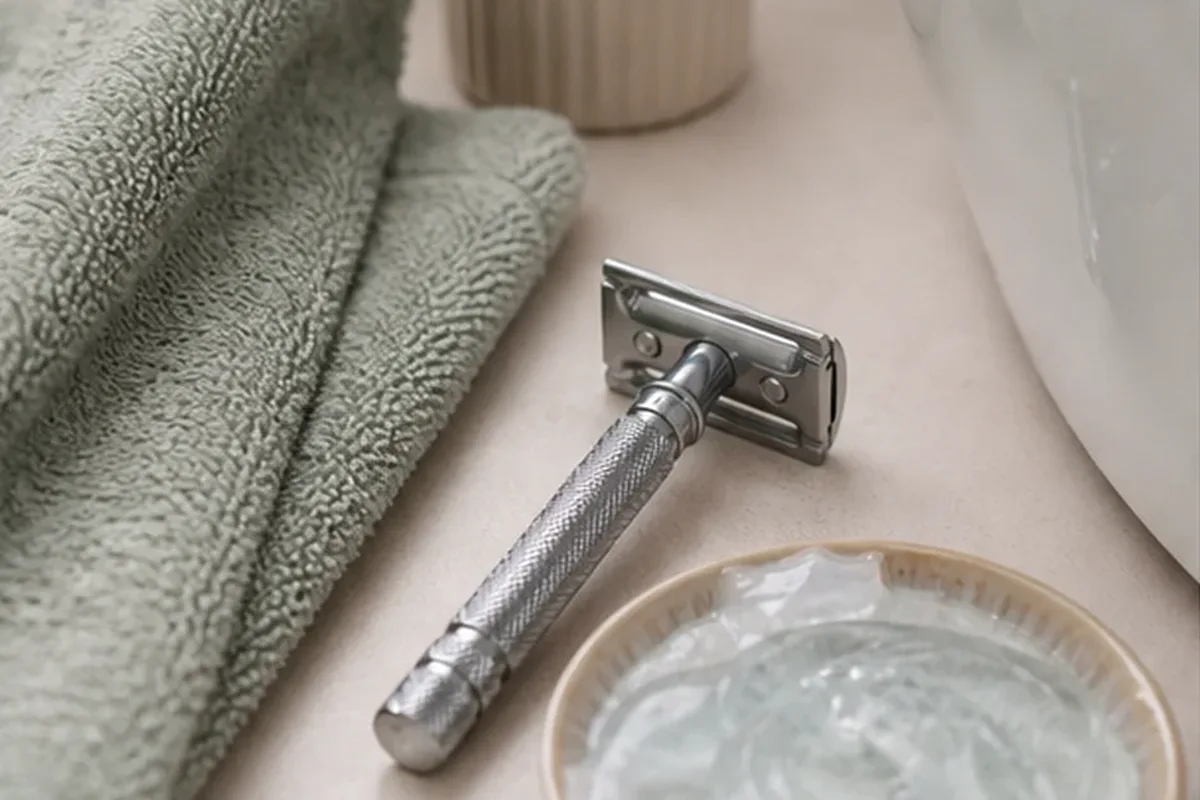 Hochwertige Beauty-Inszenierung zu Auswahlkriterien für Peeling vor der Rasur für empfindliche Haut
