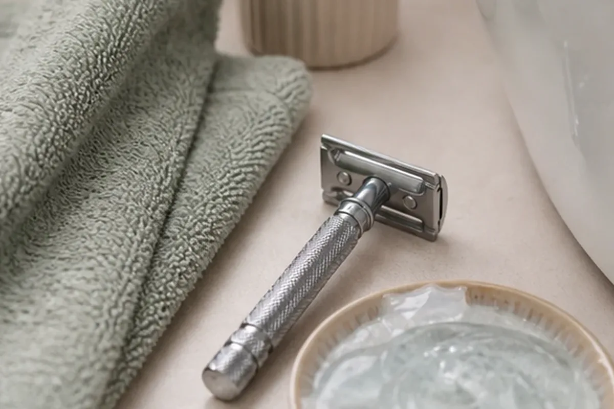 Redaktionelle Detailaufnahme zur Orientierung bei Peeling vor der Rasur für die Bikinizone