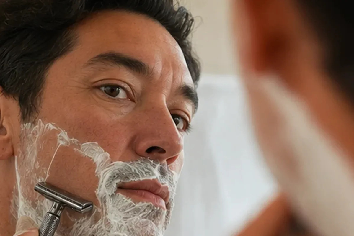 Authentischer Wohlfühlmoment passend zum Beauty-Thema After-Shave-Pflege für feine Haare