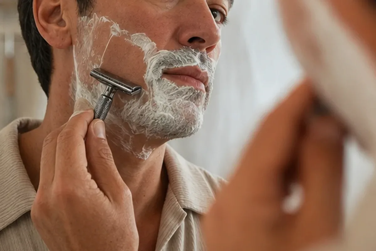 Authentischer Wohlfühlmoment passend zum Beauty-Thema Elektrorasierer für trockene Haut
