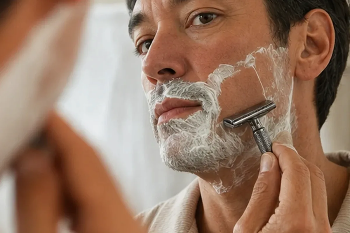 Authentischer Wohlfühlmoment passend zum Beauty-Thema Body-Trimmer für dunkle Haare