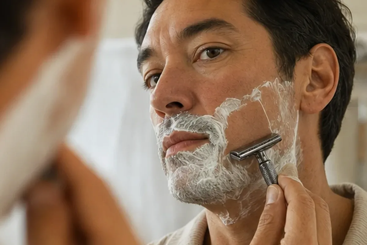 Authentischer Wohlfühlmoment passend zum Beauty-Thema Augenbrauen-Trimmer für dunkle Haare