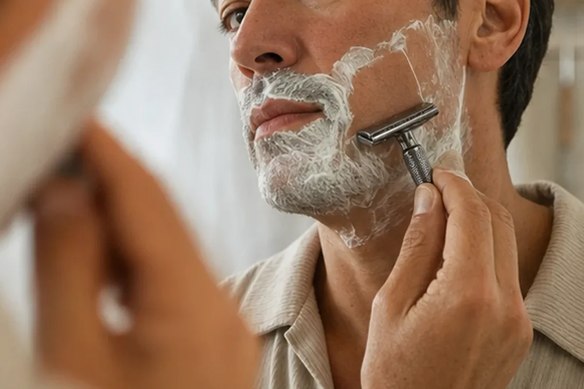 Redaktionelle Detailaufnahme zur Orientierung bei Rasiergel für dunkle Haare