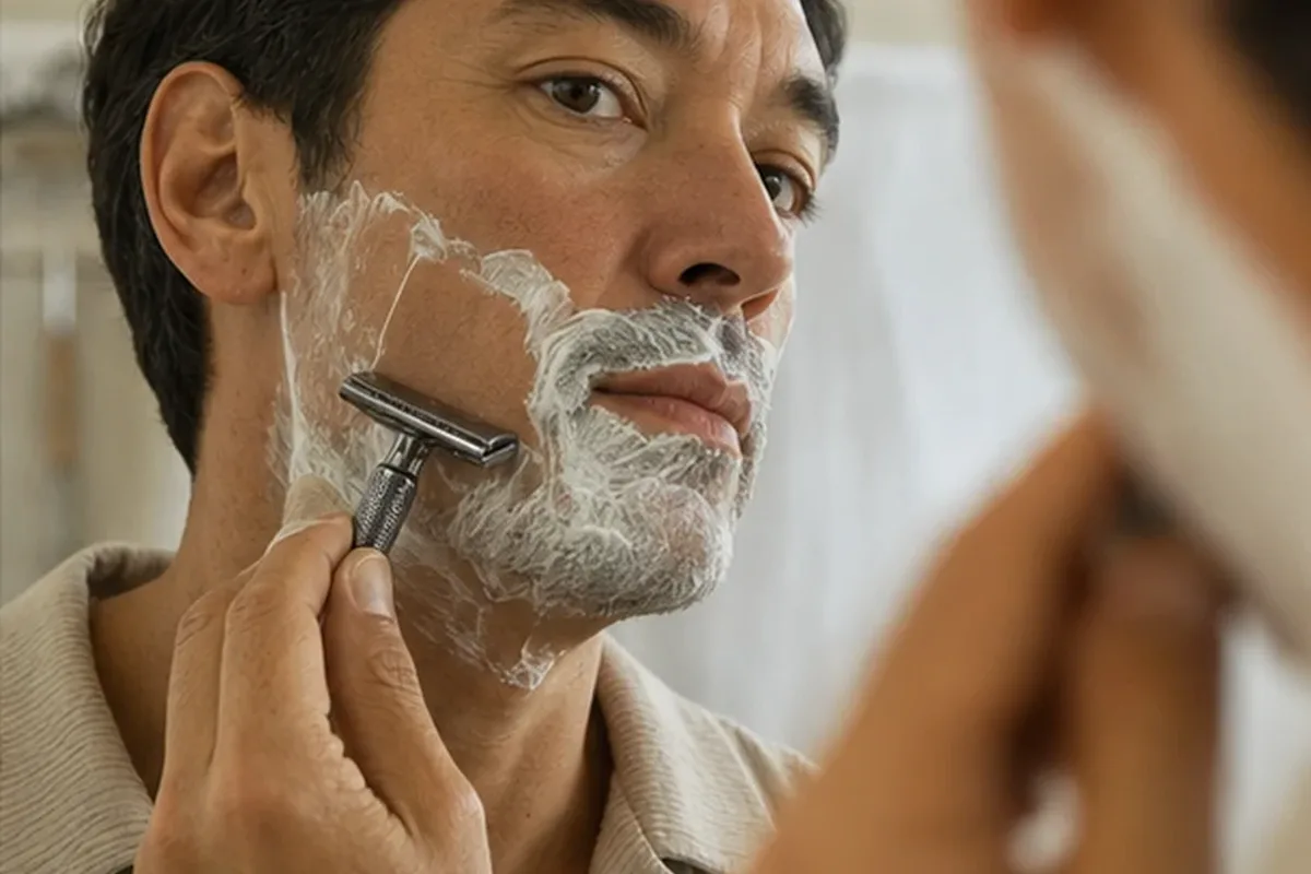 Redaktioneller Beauty-Moment zur Ausgangslage bei Rasierschaum für Pflege-Einsteiger