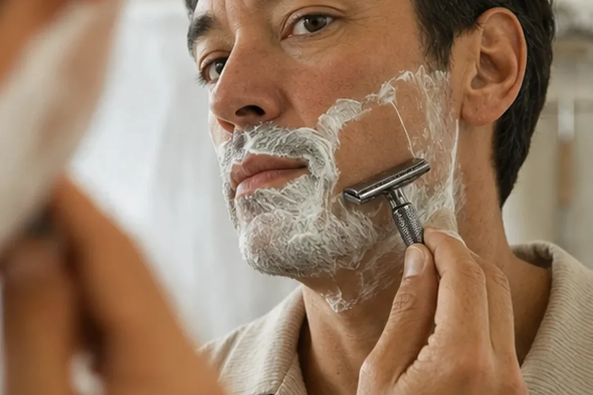 Emotionaler und authentischer Anwendungsmoment rund um After Shave für trockene Haut