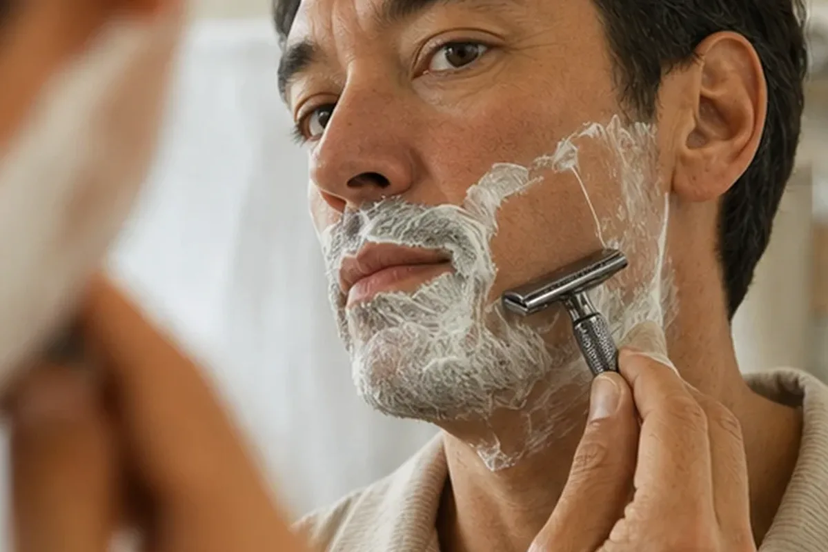 Authentischer Wohlfühlmoment passend zum Beauty-Thema Männer-Gesichtscreme für fettige Haut