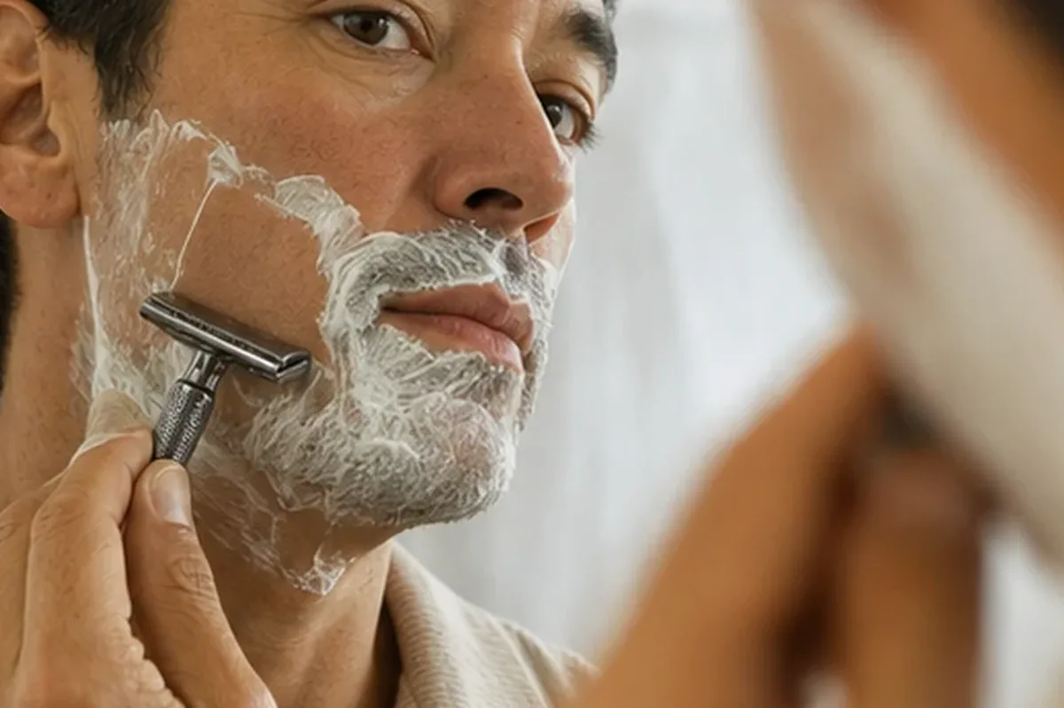 Emotionaler und authentischer Anwendungsmoment rund um Männer-Shampoo für empfindliche Haut