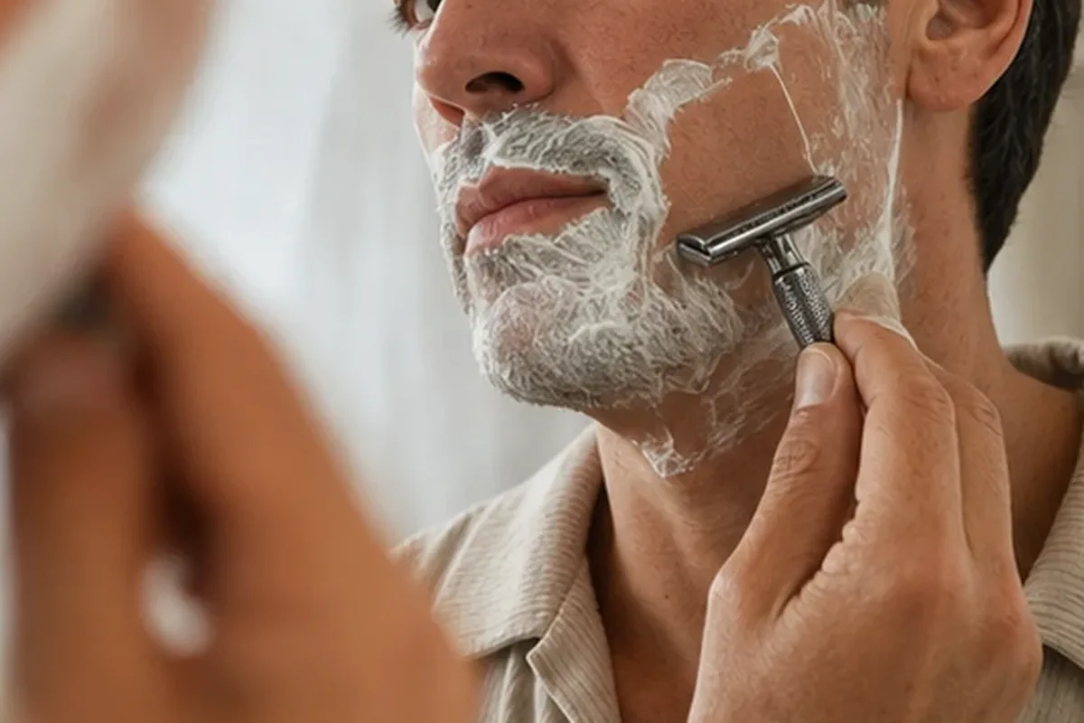 Authentischer Wohlfühlmoment passend zum Beauty-Thema Rasierhobel für fettige Haut