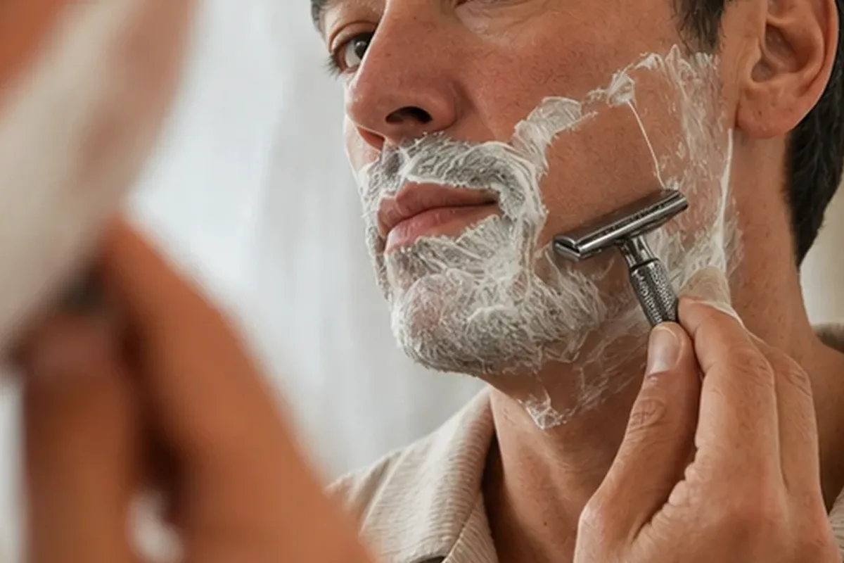 Authentischer Wohlfühlmoment passend zum Beauty-Thema Elektrorasierer für eine schnelle Anwendung