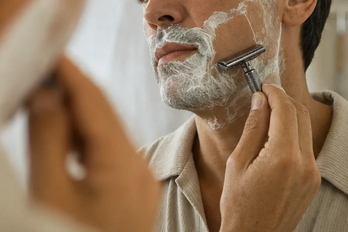 Authentischer Wohlfühlmoment passend zum Beauty-Thema Männer-Gesichtscreme für empfindliche Haut
