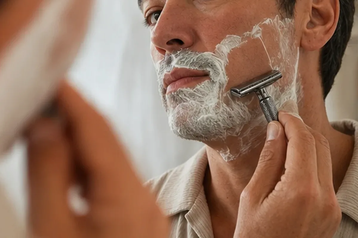 Authentische Beauty-Routine passend zum Thema After-Shave-Pflege bei Rasurbrand
