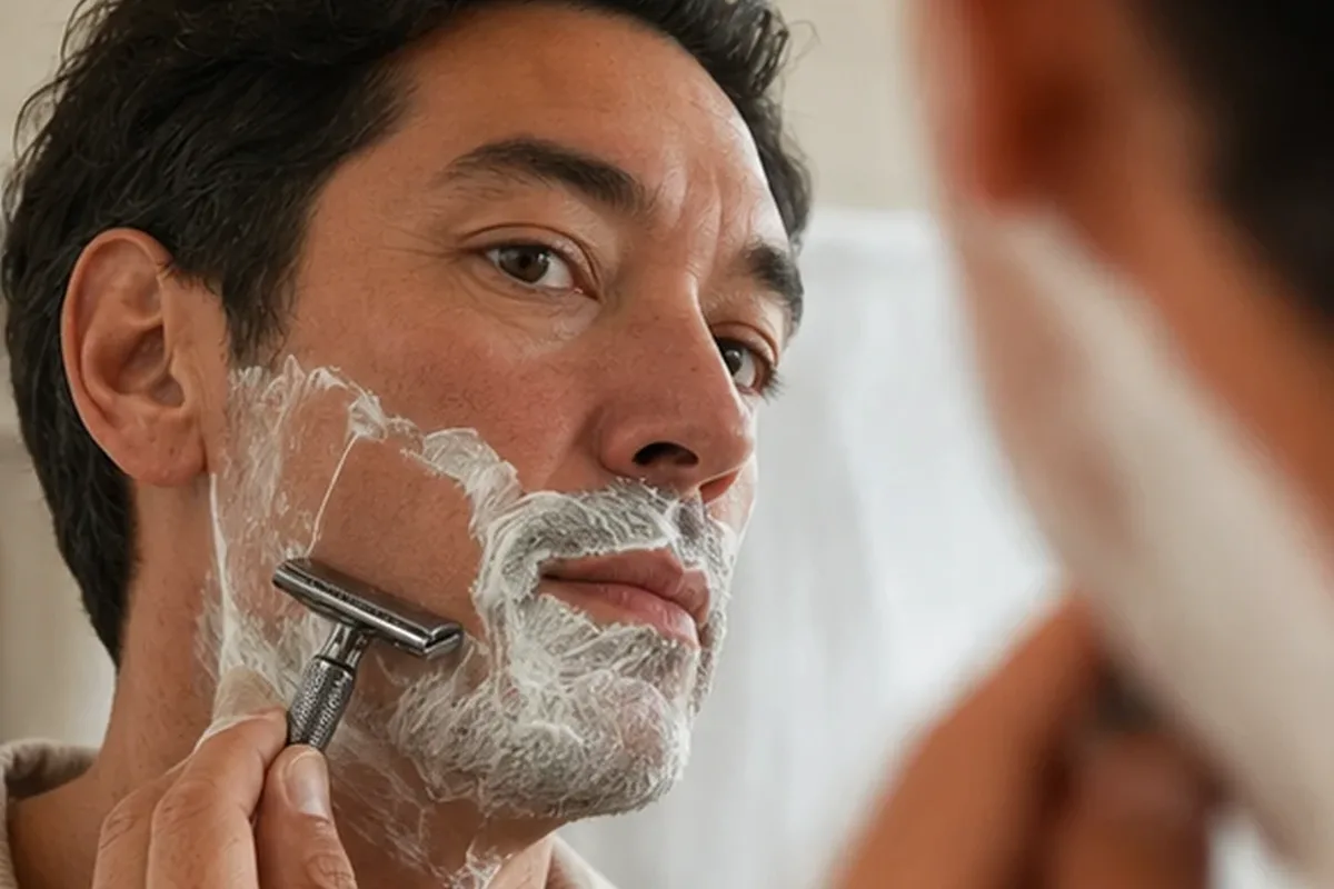 Authentischer Wohlfühlmoment passend zum Beauty-Thema Peeling vor der Rasur bei Rasurbrand