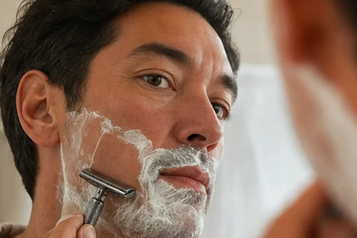 Authentischer Wohlfühlmoment passend zum Beauty-Thema Rasieröl für dunkle Haare