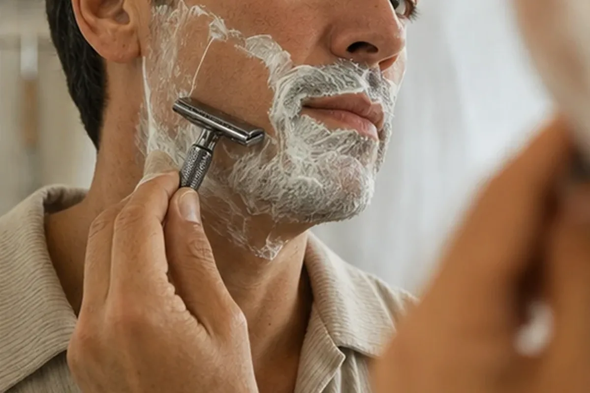 Authentischer Wohlfühlmoment passend zum Beauty-Thema Augenbrauen-Trimmer für die Bikinizone