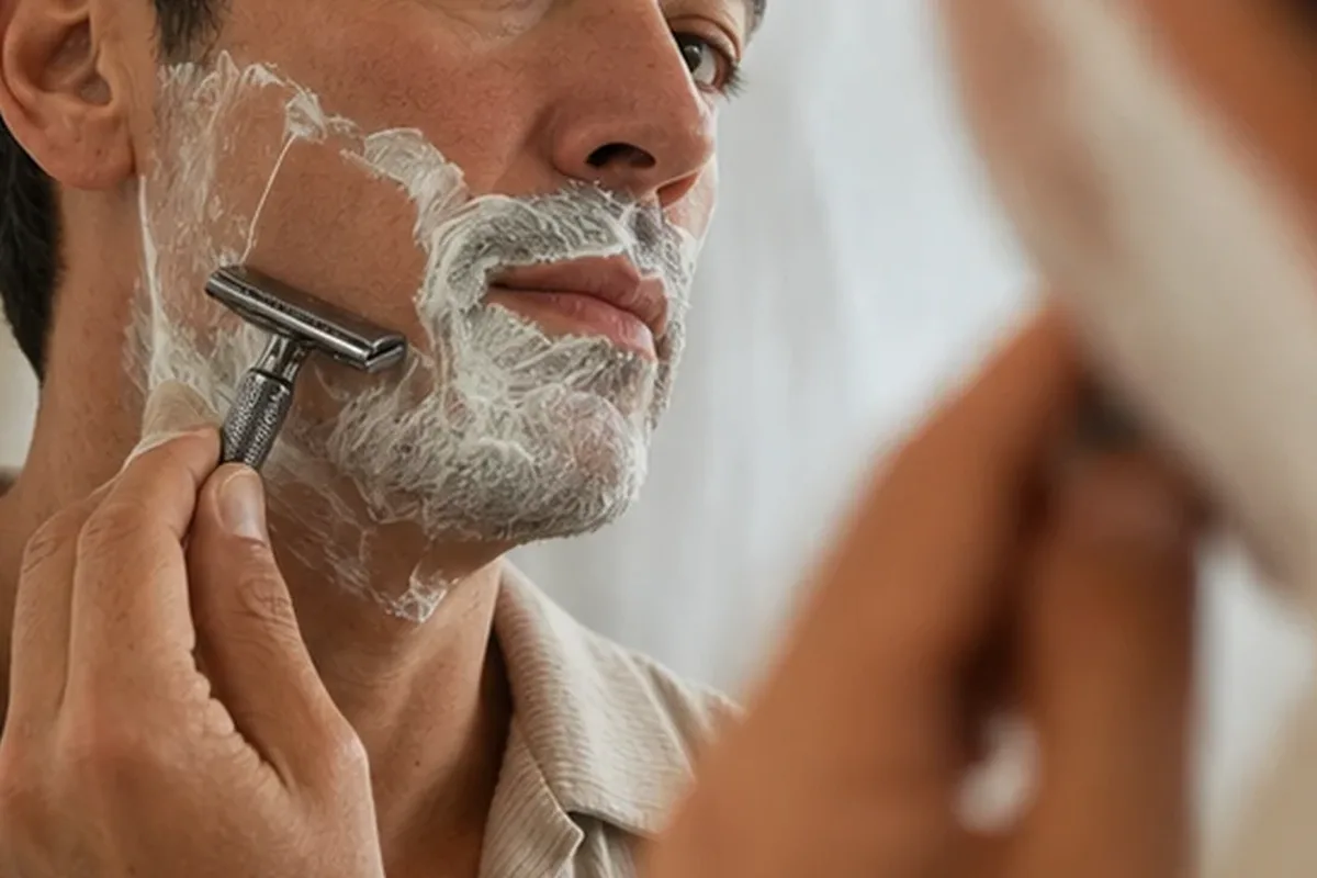 Authentischer Wohlfühlmoment passend zum Beauty-Thema Rasierschaum für einen lückenhaften Bart