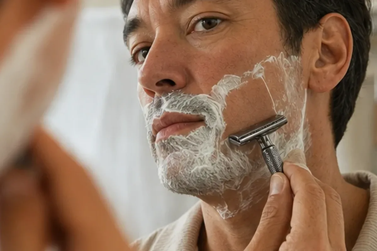 Authentischer Wohlfühlmoment passend zum Beauty-Thema Rasierhobel für eine schnelle Anwendung