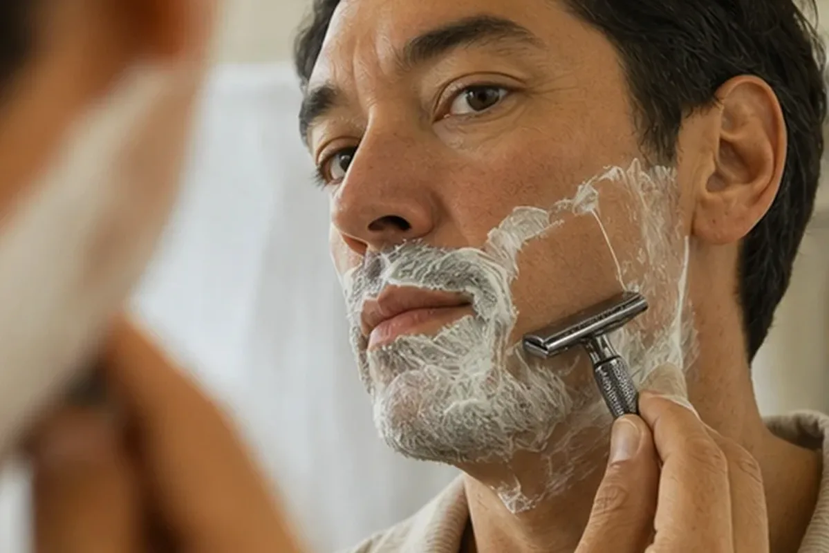 Authentischer Wohlfühlmoment passend zum Beauty-Thema Rasiergel für empfindliche Haut