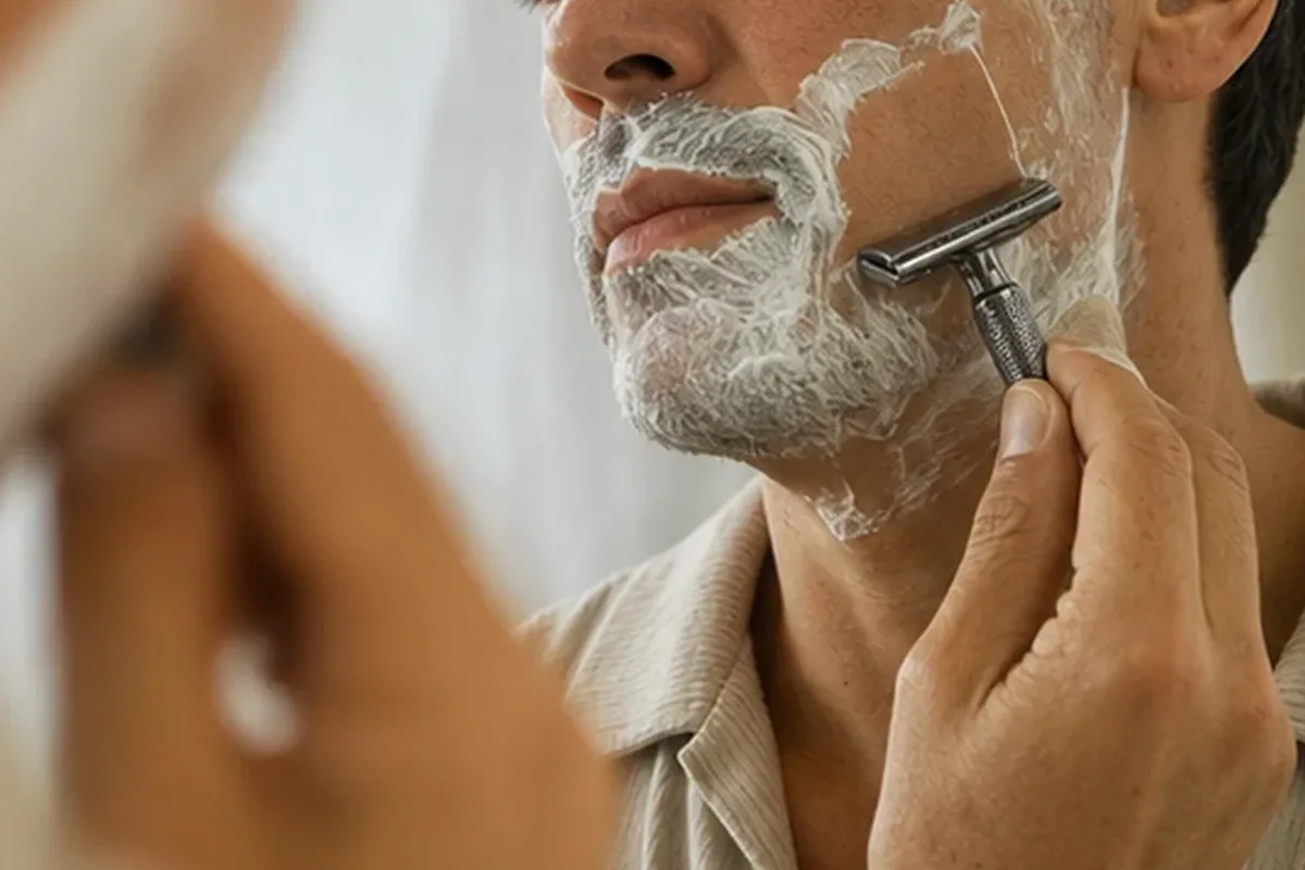 Authentischer Wohlfühlmoment passend zum Beauty-Thema Peeling vor der Rasur für eine schnelle Anwendung