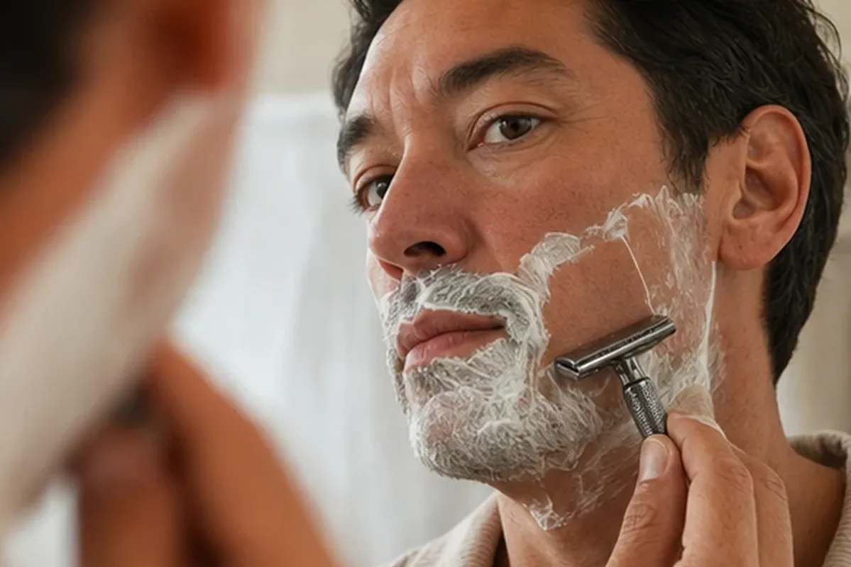 Emotionaler und authentischer Anwendungsmoment rund um Männer-Shampoo für empfindliche Haut