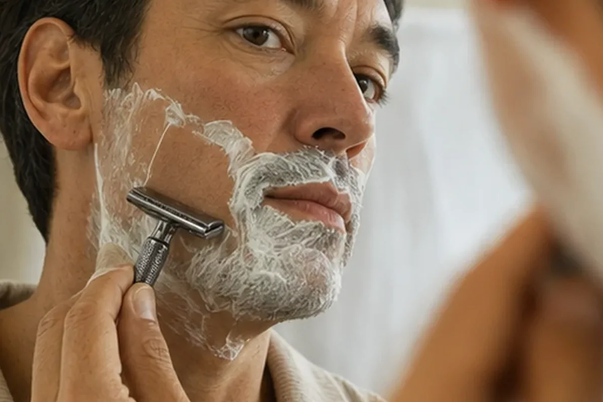 Authentischer Wohlfühlmoment passend zum Beauty-Thema Nassrasierer bei Rasurbrand