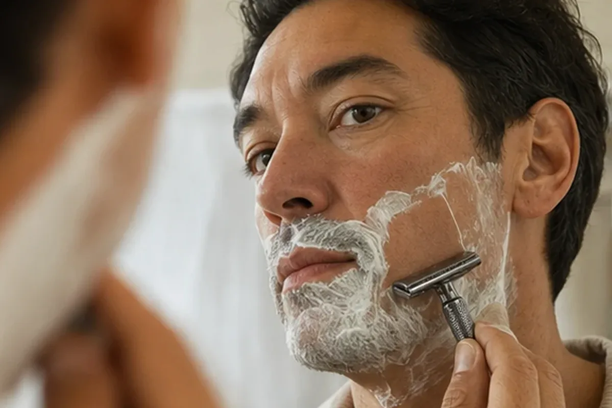 Redaktioneller Beauty-Moment zur Ausgangslage bei Nassrasierer für dunkle Haare