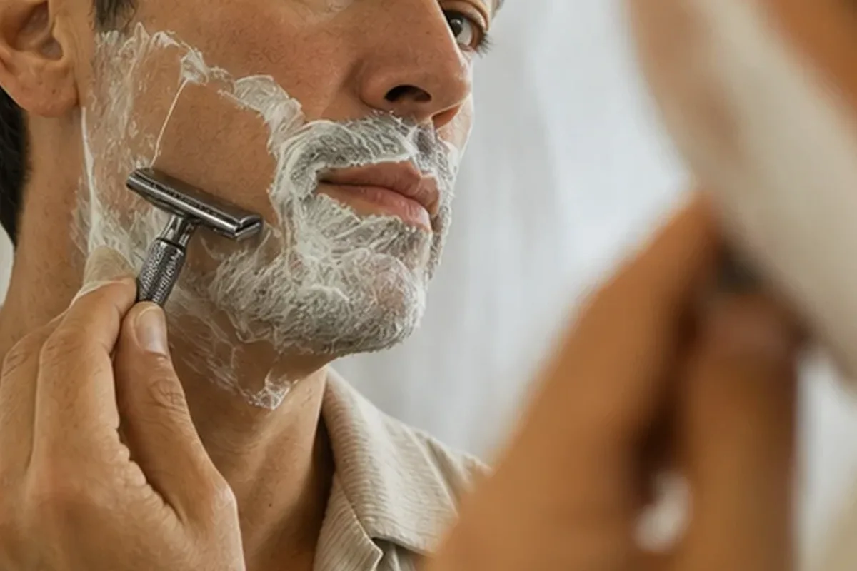 Authentischer Wohlfühlmoment passend zum Beauty-Thema Rasiergel für dunkle Haare