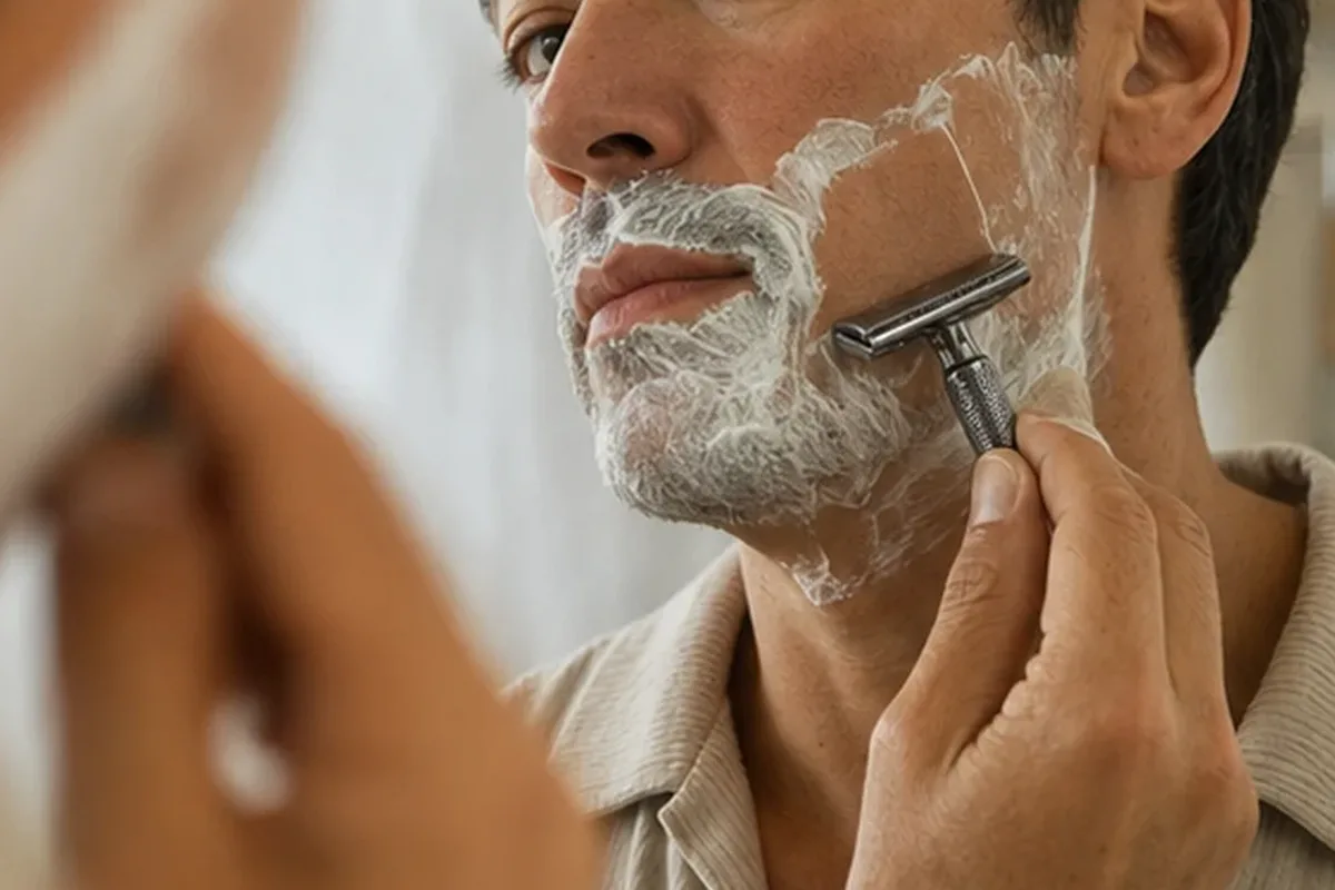 Redaktionelle Detailaufnahme zur Orientierung bei After-Shave-Pflege für empfindliche Haut