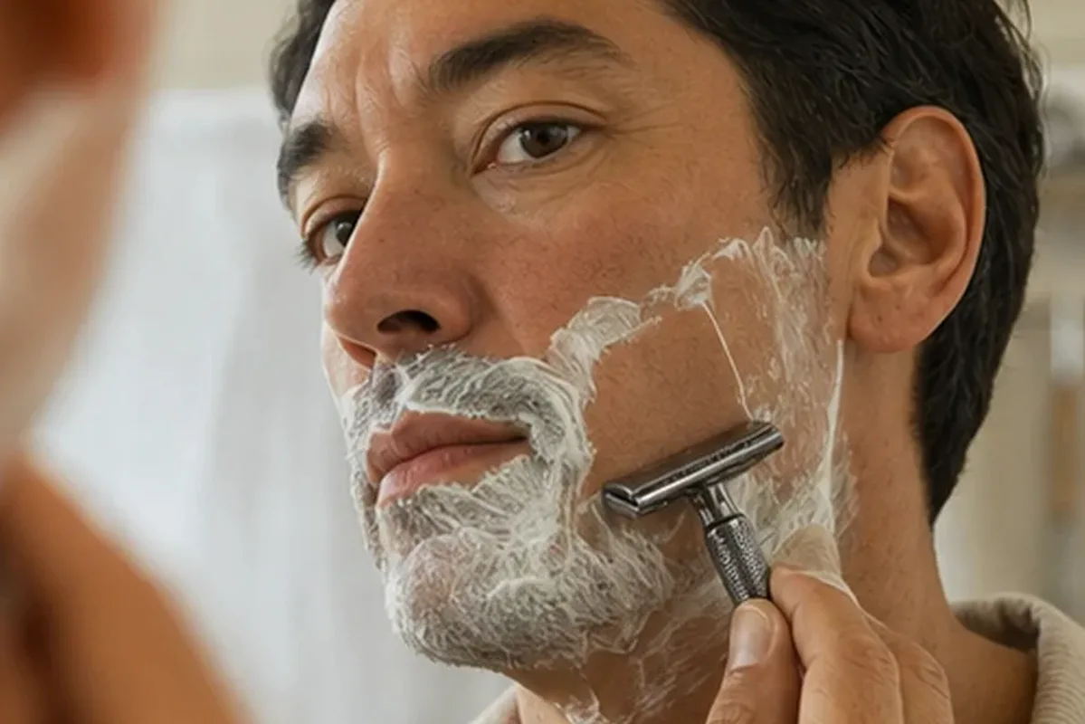 Authentischer Wohlfühlmoment passend zum Beauty-Thema Elektrorasierer für dunkle Haare