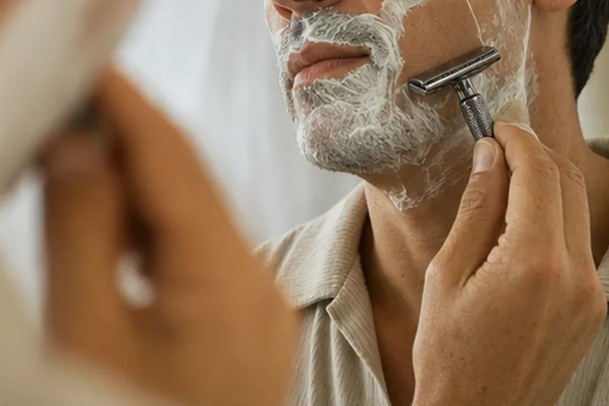 Authentischer Wohlfühlmoment passend zum Beauty-Thema Augenbrauen-Trimmer für eine schnelle Anwendung
