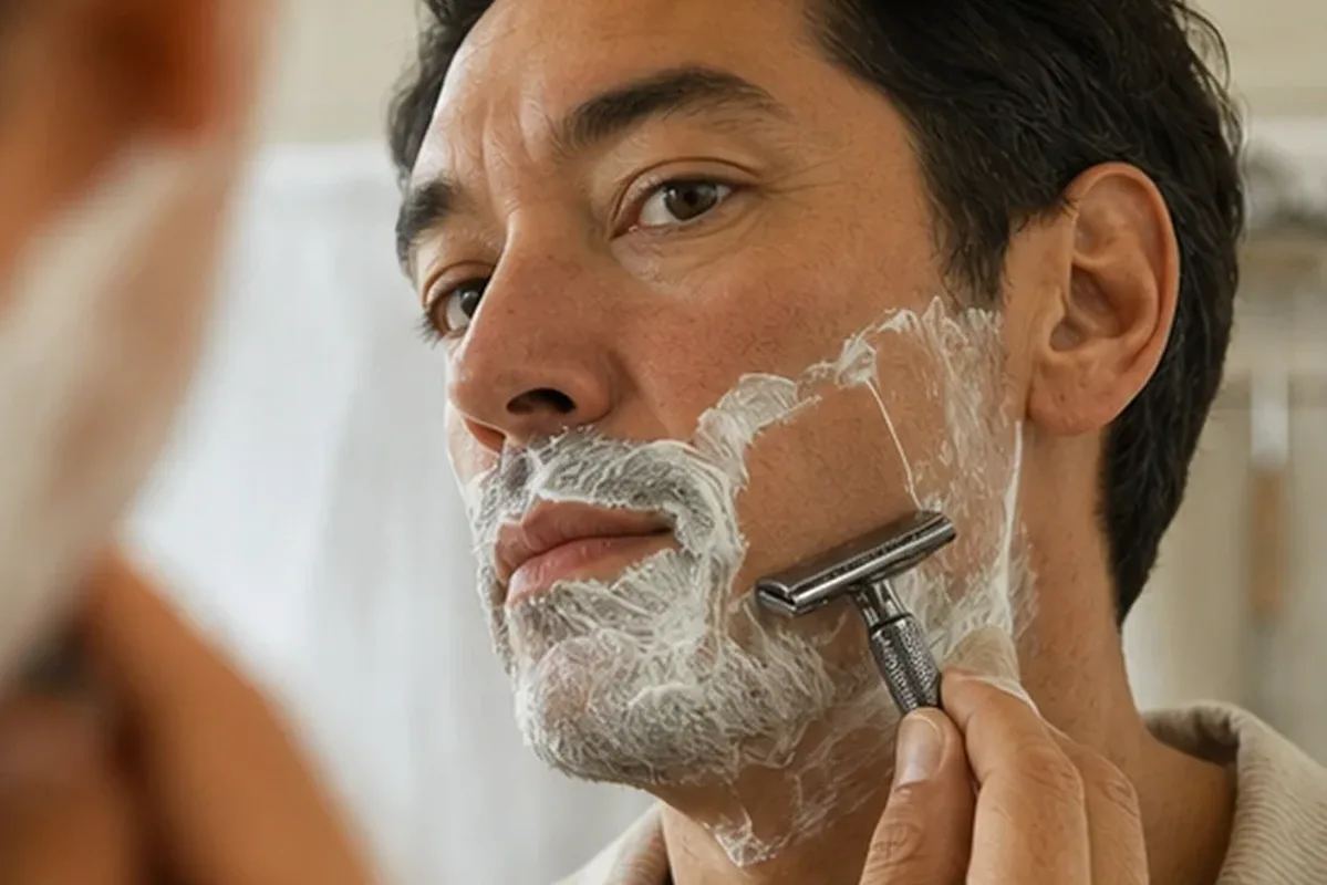 Authentischer Wohlfühlmoment passend zum Beauty-Thema Peeling vor der Rasur für eine schnelle Anwendung